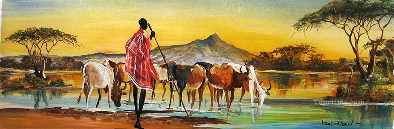 Sonnenuntergang über Herde aus Afrika Ölgemälde